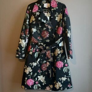 Gal Meets Glam Floral Long Sleeve Coat - Black, Pink, Gold